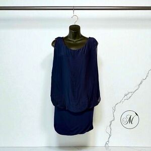 M Made In Italy, Navy Silk & Viscose Tunic Dress, Size M